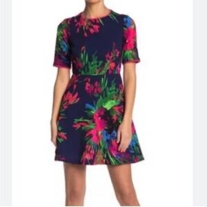 Vince Camuto Navy Floral Dress with Pink, Green and Blue Accents